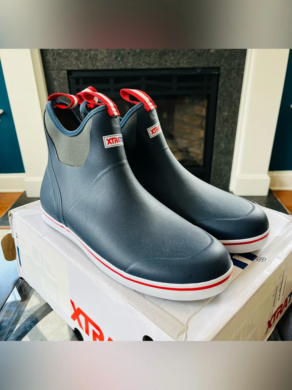 XTRATUF Men's Ankle Deck Boot Sport Waterproof Pull On Slip Resistant Navy
